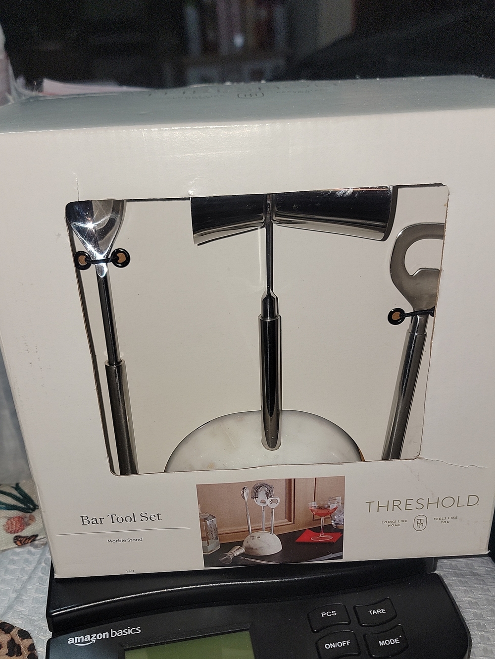 Threshold Stainless Bar Tool Set with White Marble Base